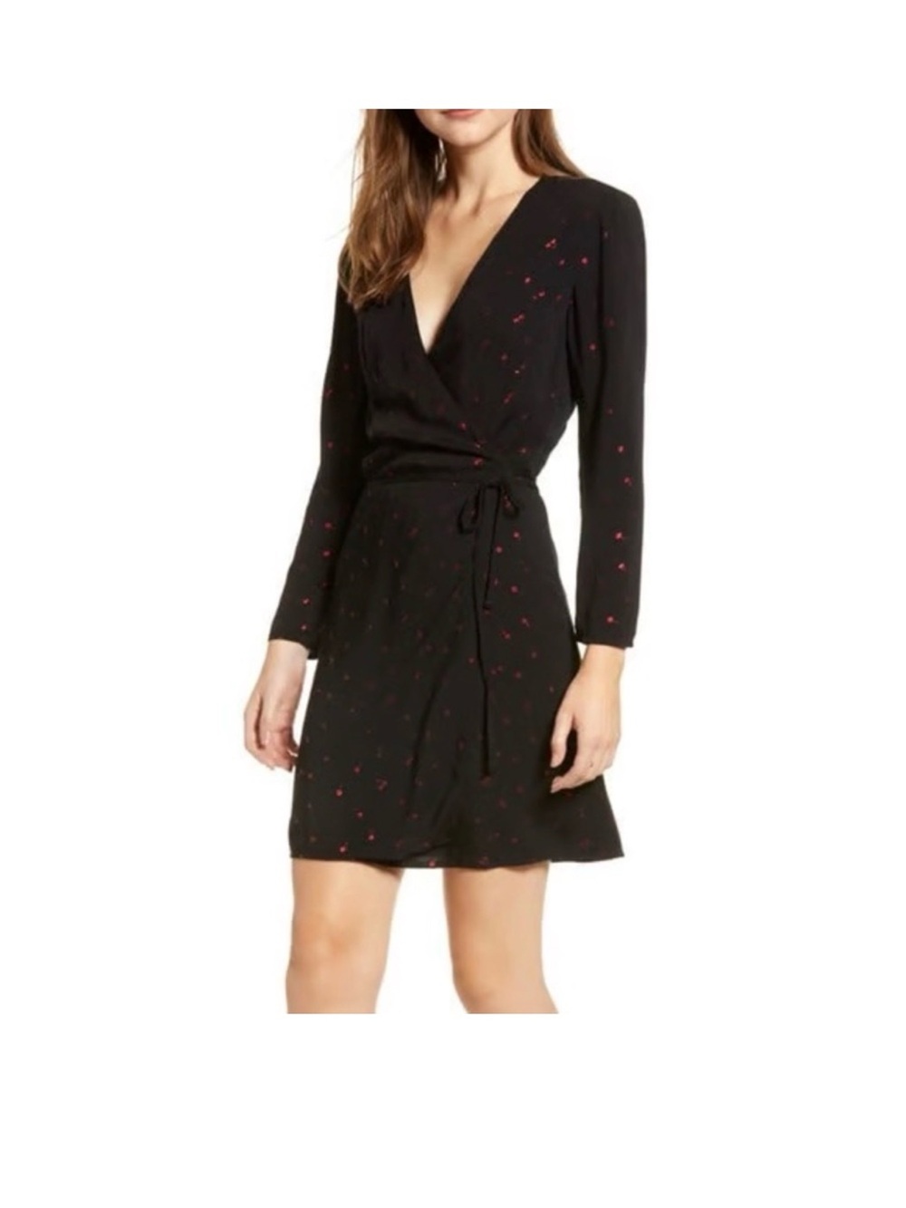 Rails Lola Metallic Cherry Print Long Sleeve Wrap Dress Size L
